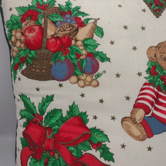 Vintage Handmade Joan Kessler Christmas Peppermint Teddy Bear 16" Square Pillow - Picture 5 of 5